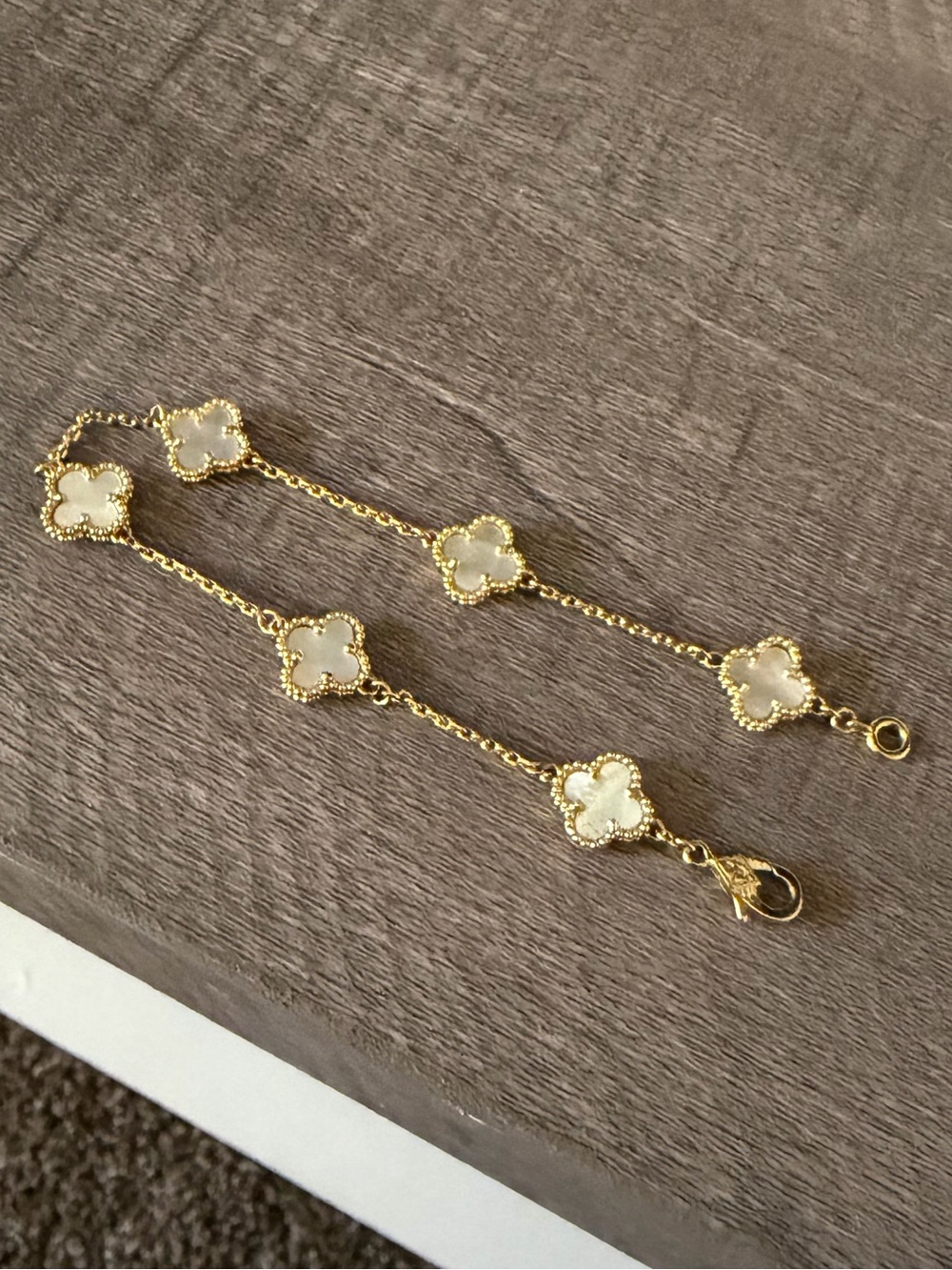 VCA Style Gold Clover Bracelet with White Mother-of-Pearl